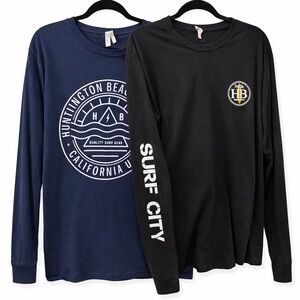Huntington Beach Surf City Long Sleeve Graphic Tee Bundle Black Navy California